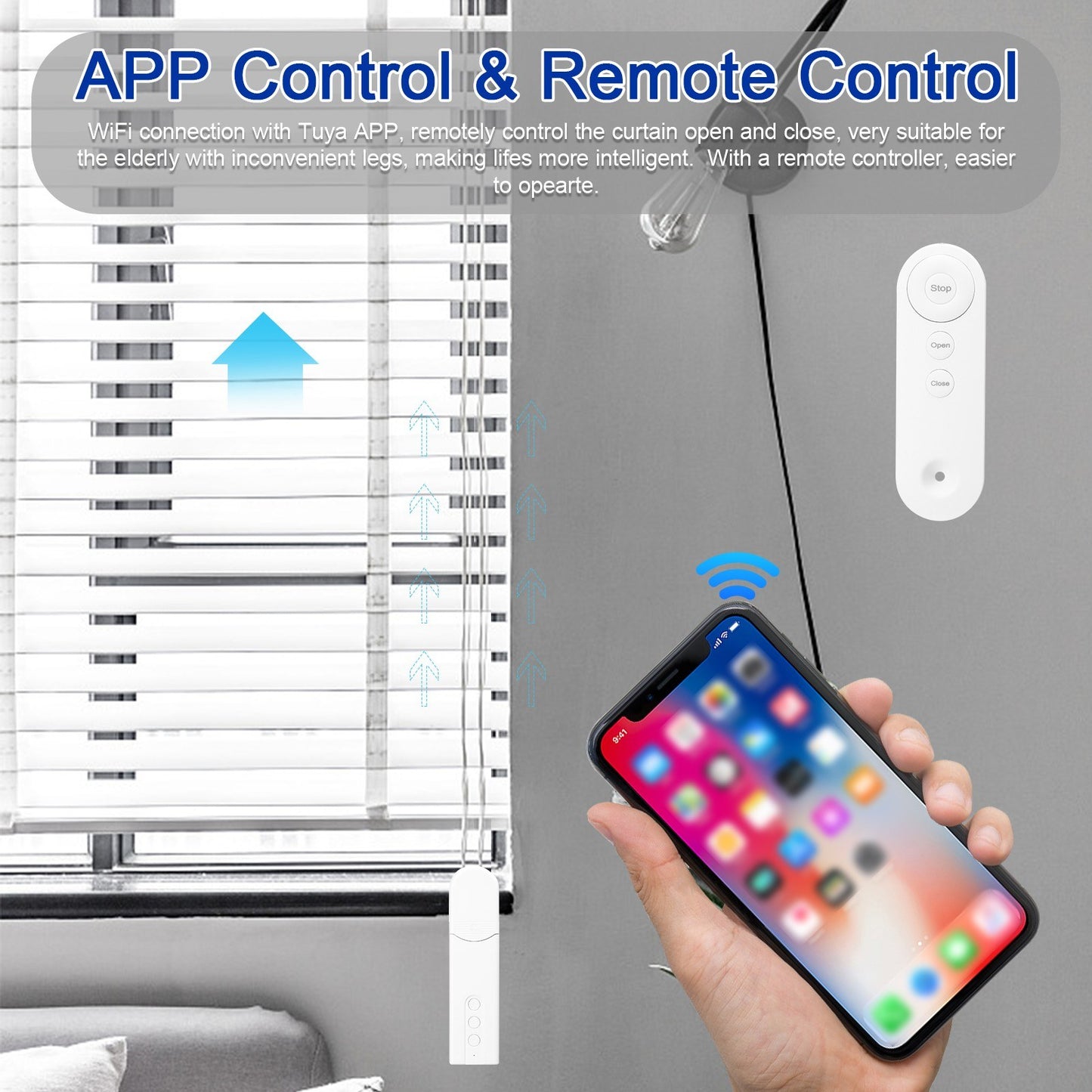 Tuya WiFi Smart Curtain Motor for Roller Blinds, Wireless & App-Controlled with Timer & Temperature Sensing, Alexa Compatible