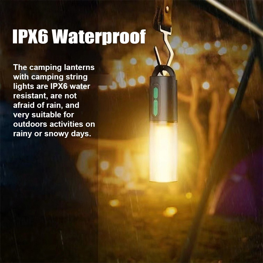 Rechargeable 4-in-1 Camping Lantern & 33Ft String Lights: 1000 Lumen, 4000mAh Power Bank, IPX6 Waterproof, 7 Modes - Perfect for Outdoors, Fishing, Hiking, Decor