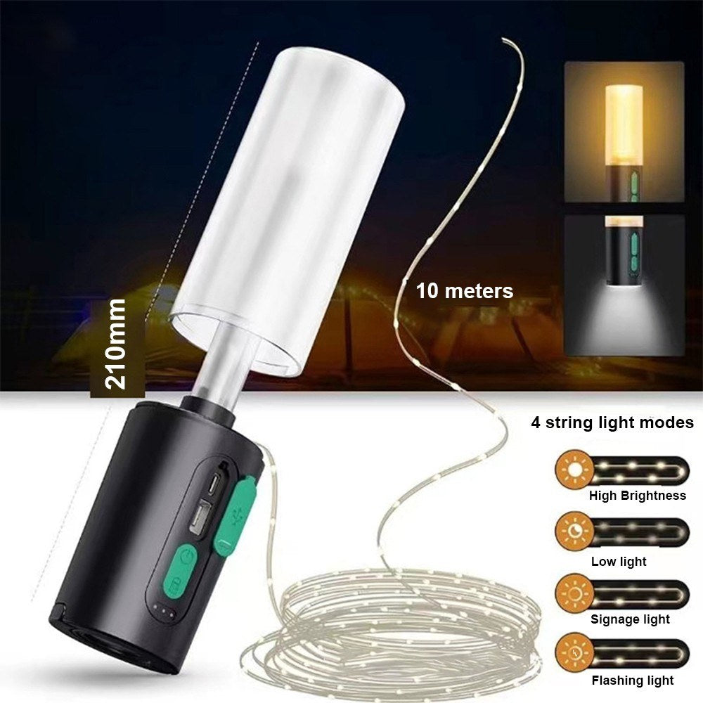 Rechargeable 4-in-1 Camping Lantern & 33Ft String Lights: 1000 Lumen, 4000mAh Power Bank, IPX6 Waterproof, 7 Modes - Perfect for Outdoors, Fishing, Hiking, Decor