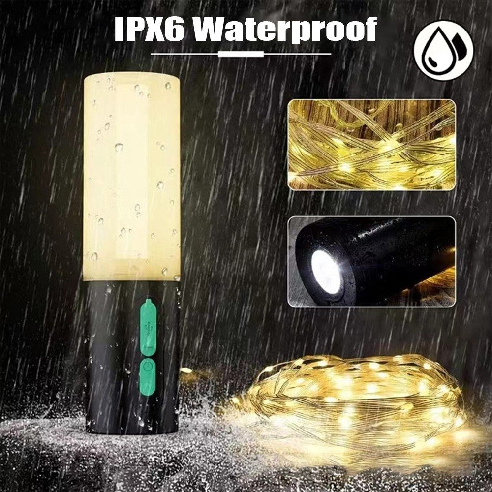 Rechargeable 4-in-1 Camping Lantern & 33Ft String Lights: 1000 Lumen, 4000mAh Power Bank, IPX6 Waterproof, 7 Modes - Perfect for Outdoors, Fishing, Hiking, Decor
