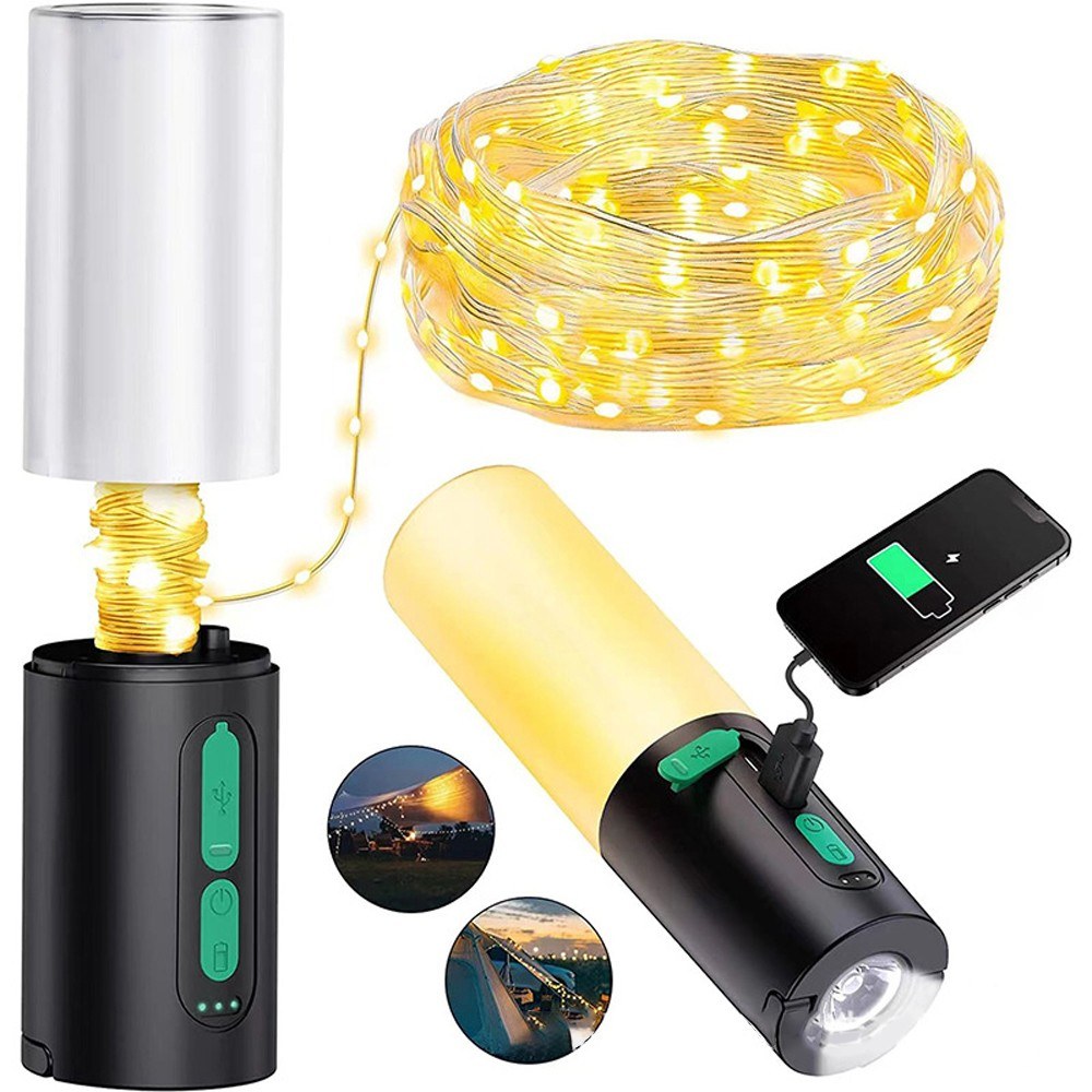 Rechargeable 4-in-1 Camping Lantern & 33Ft String Lights: 1000 Lumen, 4000mAh Power Bank, IPX6 Waterproof, 7 Modes - Perfect for Outdoors, Fishing, Hiking, Decor