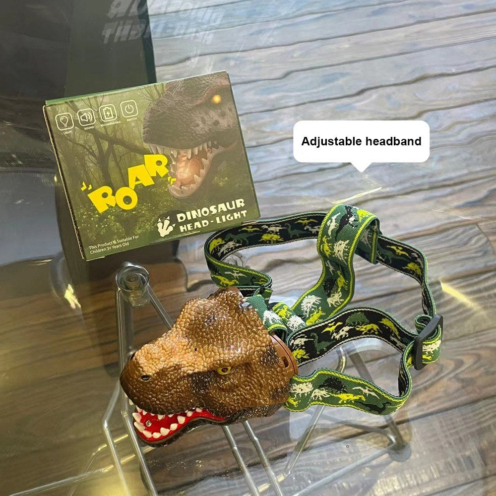Dinosaur LED Headlamp for Kids & Adults with USB Rechargeable Adjustable Headband - Fun Toy Headlight Gift for Boys & Girls