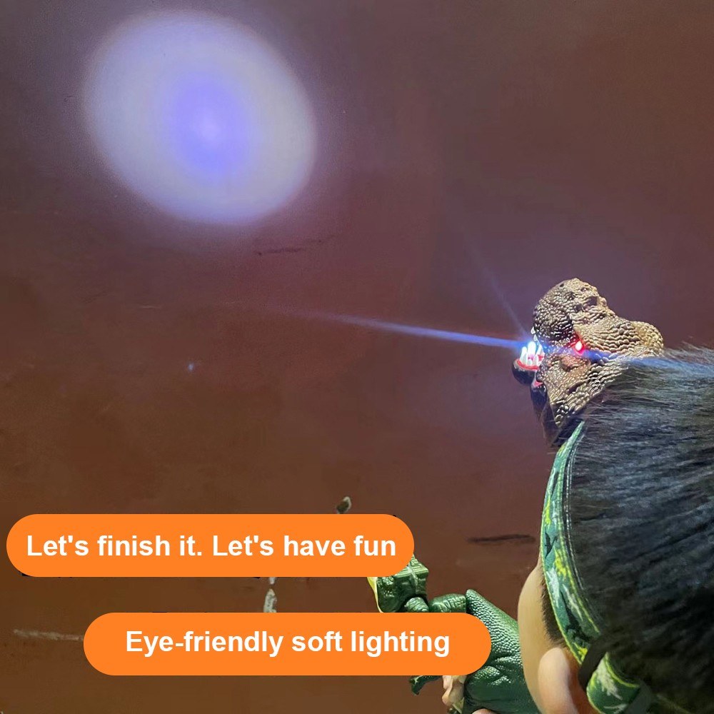 Dinosaur LED Headlamp for Kids & Adults with USB Rechargeable Adjustable Headband - Fun Toy Headlight Gift for Boys & Girls