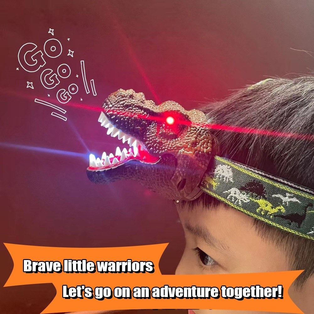 Dinosaur LED Headlamp for Kids & Adults with USB Rechargeable Adjustable Headband - Fun Toy Headlight Gift for Boys & Girls