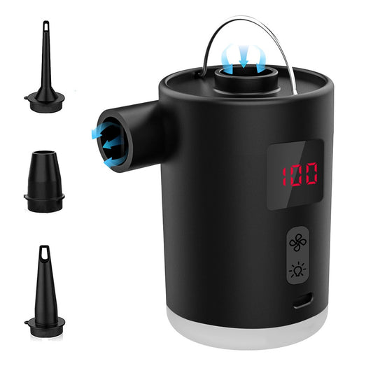Cordless Electric Air Pump - Portable Compressor with 3 Nozzles & 3-Mode LED for Air Mattresses & Pools