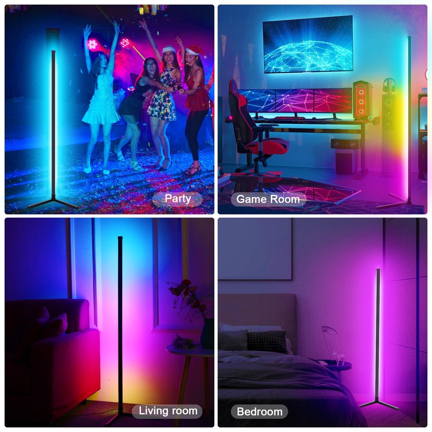 Neoglint Smart RGB LED Corner Floor Lamp with Music Sync, APP & Remote Control, USB Plug & Play