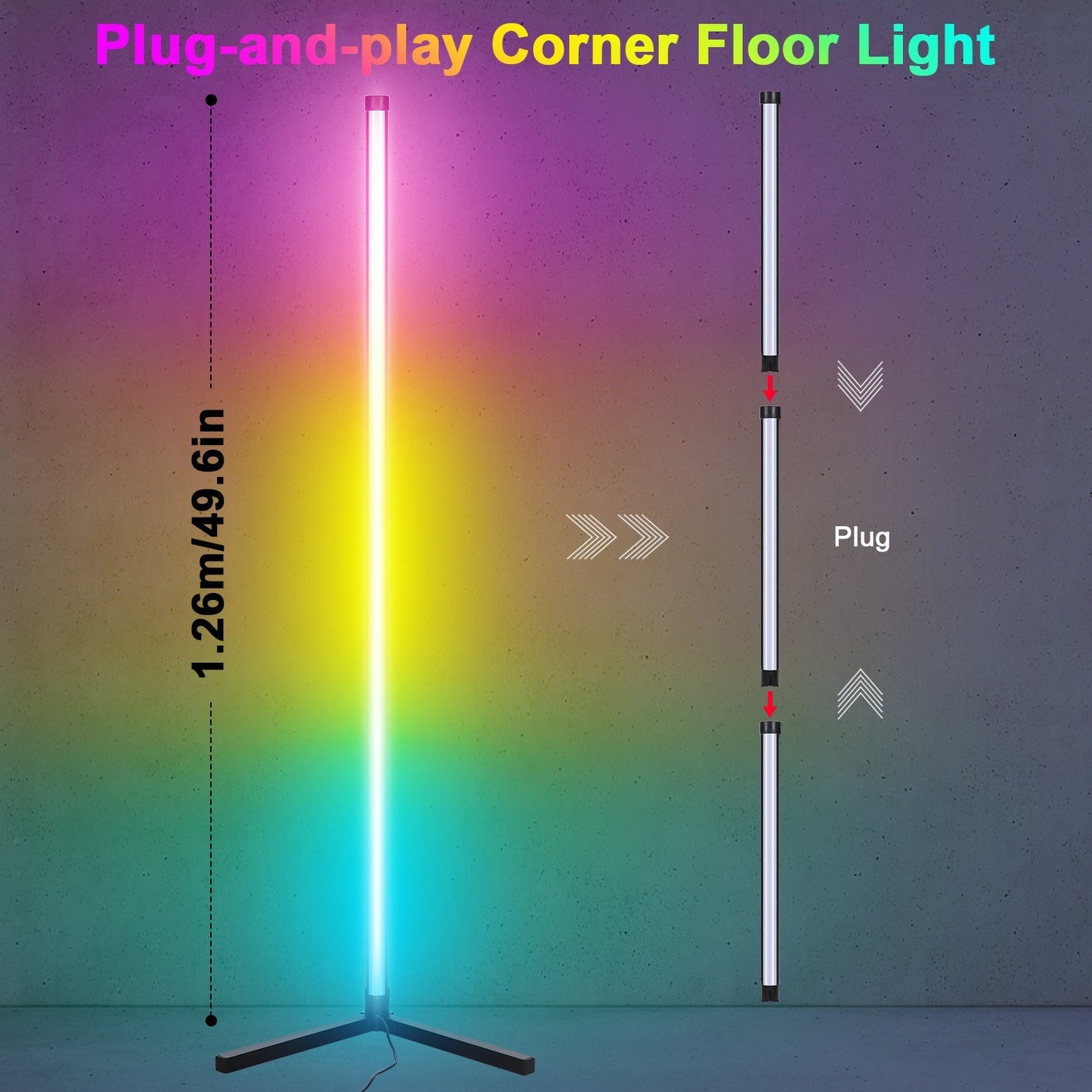 Neoglint Smart RGB LED Corner Floor Lamp with Music Sync, APP & Remote Control, USB Plug & Play