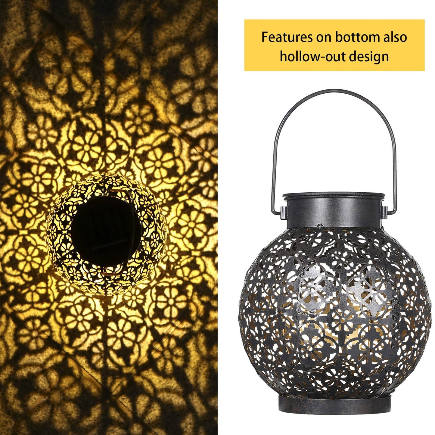 Tomshine Solar Lantern LED Light, Decorative Metal Hanging with Hollowed Design, Auto On/Off, IP44 Waterproof, for Patio, Courtyard, Balcony, Garden