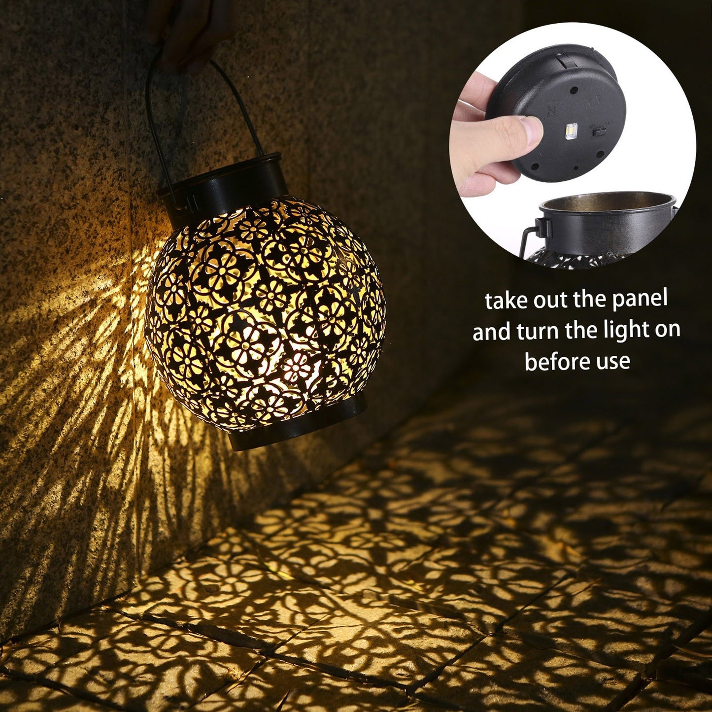 Tomshine Solar Lantern LED Light, Decorative Metal Hanging with Hollowed Design, Auto On/Off, IP44 Waterproof, for Patio, Courtyard, Balcony, Garden