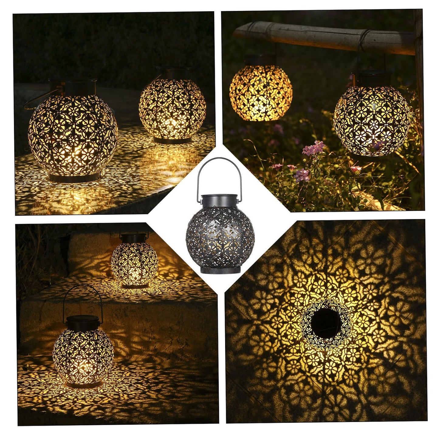 Tomshine Solar Lantern LED Light, Decorative Metal Hanging with Hollowed Design, Auto On/Off, IP44 Waterproof, for Patio, Courtyard, Balcony, Garden