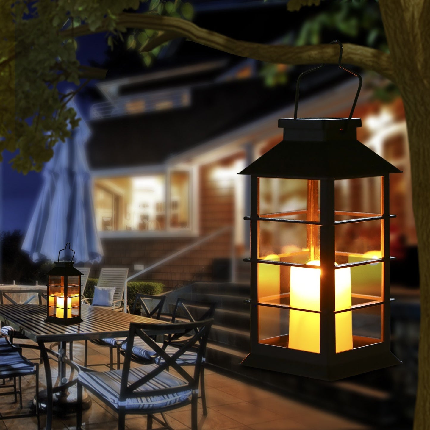 Tomshine Solar Vintage Flickering Flame Lantern: Outdoor LED Hanging Light for Garden, Patio & Courtyard