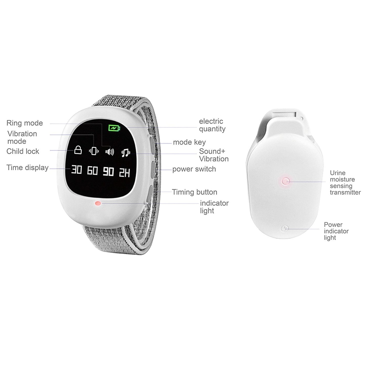 Kids & Elder Care Wireless Bedwetting Alarm Potty Training Wristband Watch