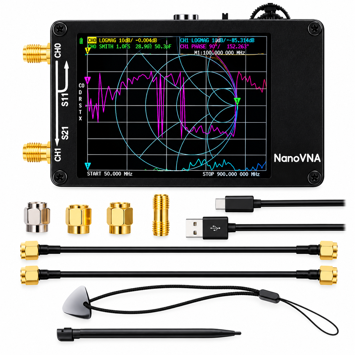 NanoVNA-H Vector Network Analyzer 50kHz–1.5GHz 2.8" LCD Antenna Analyzer Kit