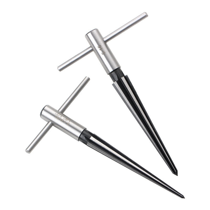 Tapered Bridge Pin Hole Reamer with T-Handle, 6-Flute Woodworking Countersink Reamer Tool for Guitar Bridge Pins, Wood Holes & Chamfering