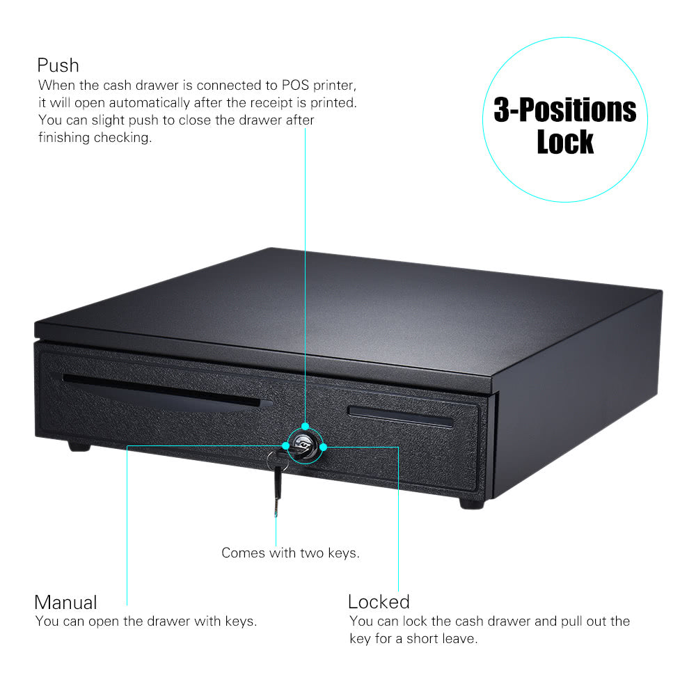 Electronic Heavy Duty Cash Drawer with 5 Bill & 5 Coin Trays Plus Check Entry