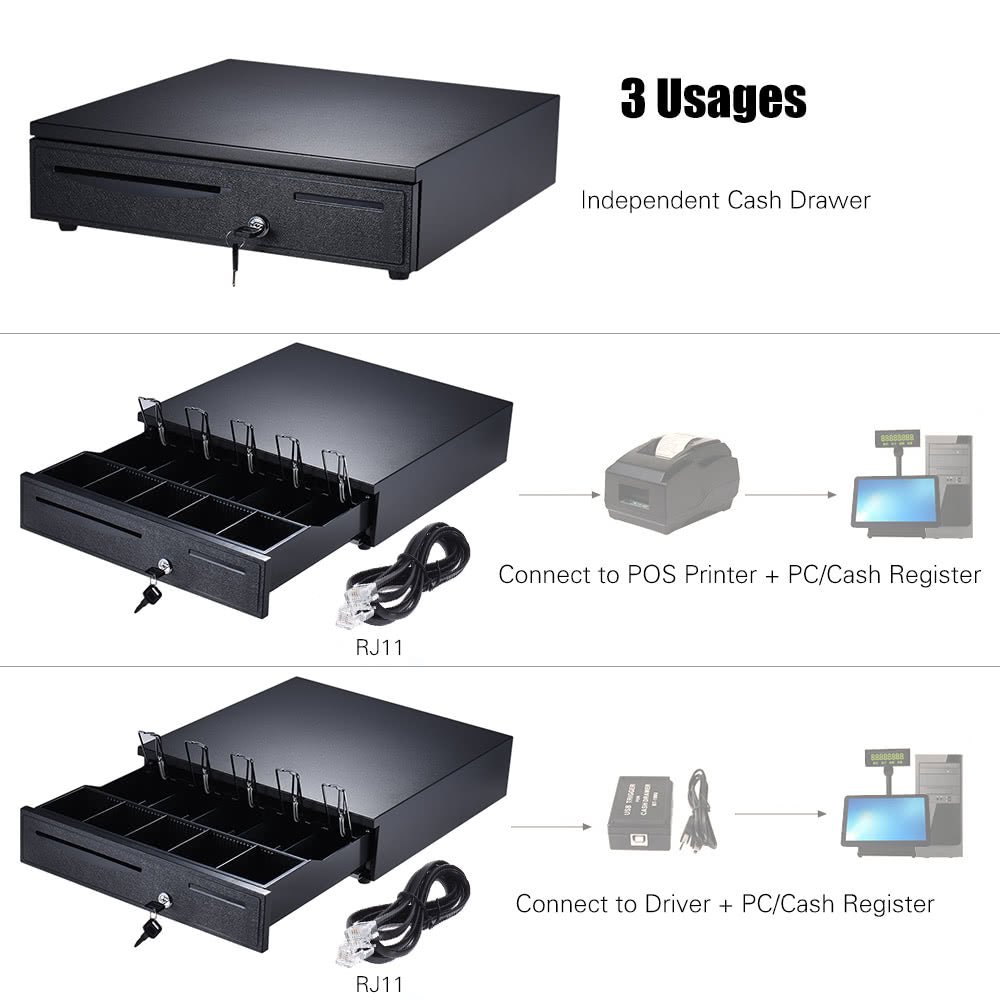 Electronic Heavy Duty Cash Drawer with 5 Bill & 5 Coin Trays Plus Check Entry