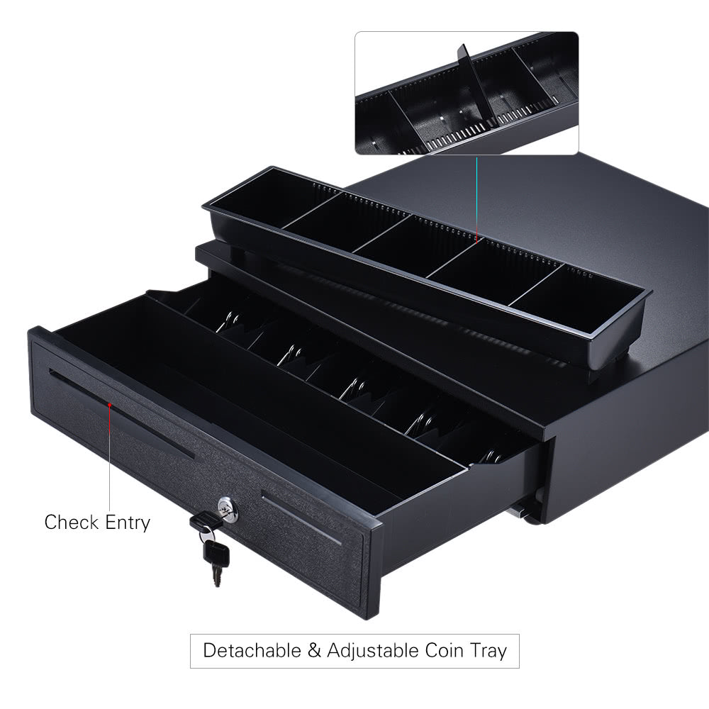 Electronic Heavy Duty Cash Drawer with 5 Bill & 5 Coin Trays Plus Check Entry