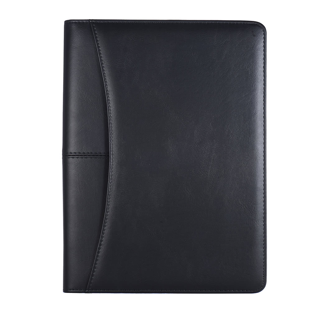 Professional A4 PU Leather Padfolio with Zipper, Calculator, Card Holder, and Notepad