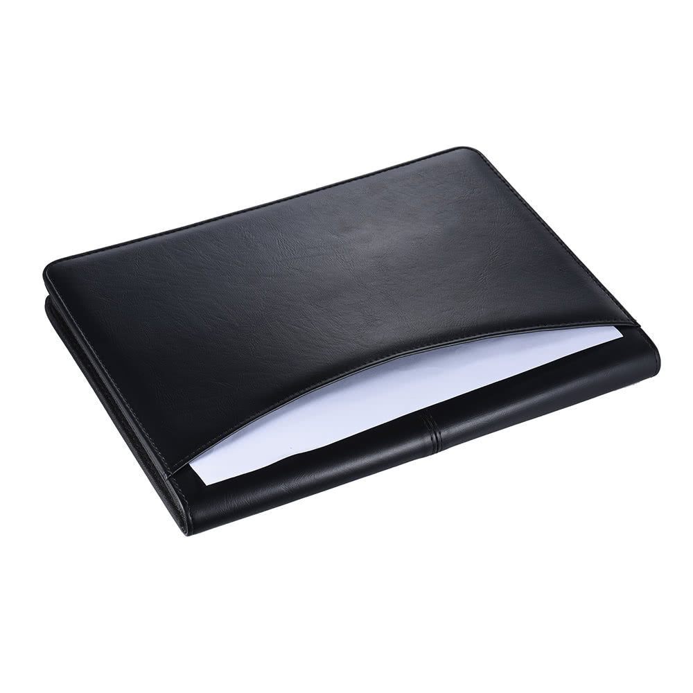Professional A4 PU Leather Padfolio with Zipper, Calculator, Card Holder, and Notepad