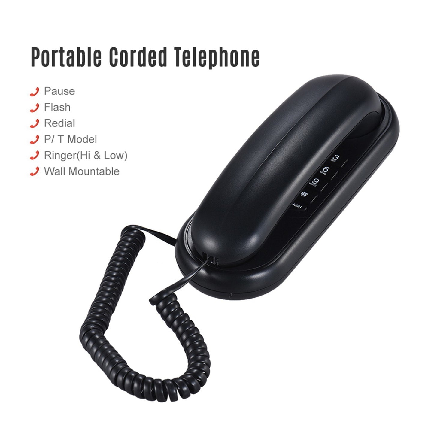 Wall Mountable Corded Handset Telephone