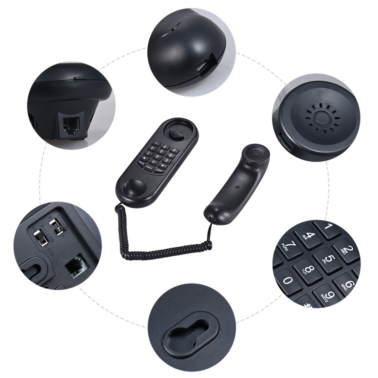 Wall Mountable Corded Handset Telephone