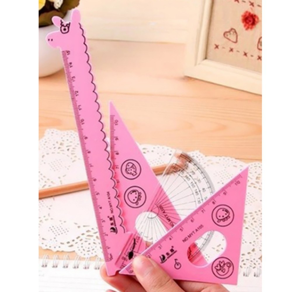 4PCS Kawaii Animal Ruler Set - Giraffe & Goat Design Office Supplies, Student Prize Birthday Gift