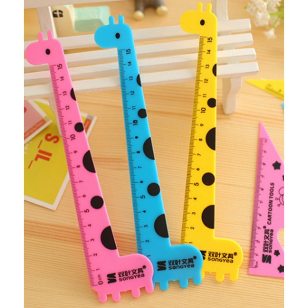 4PCS Kawaii Animal Ruler Set - Giraffe & Goat Design Office Supplies, Student Prize Birthday Gift