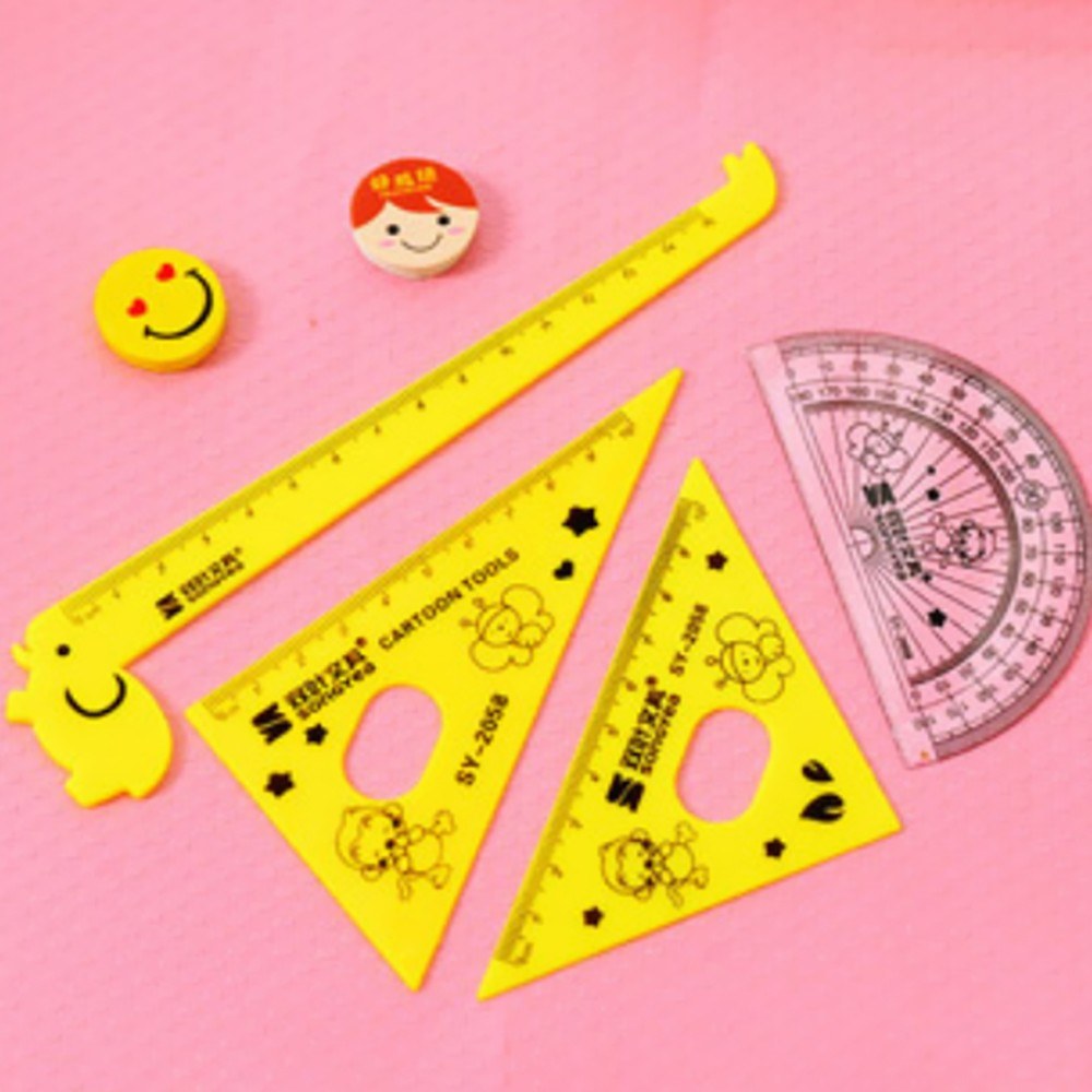 4PCS Kawaii Animal Ruler Set - Giraffe & Goat Design Office Supplies, Student Prize Birthday Gift