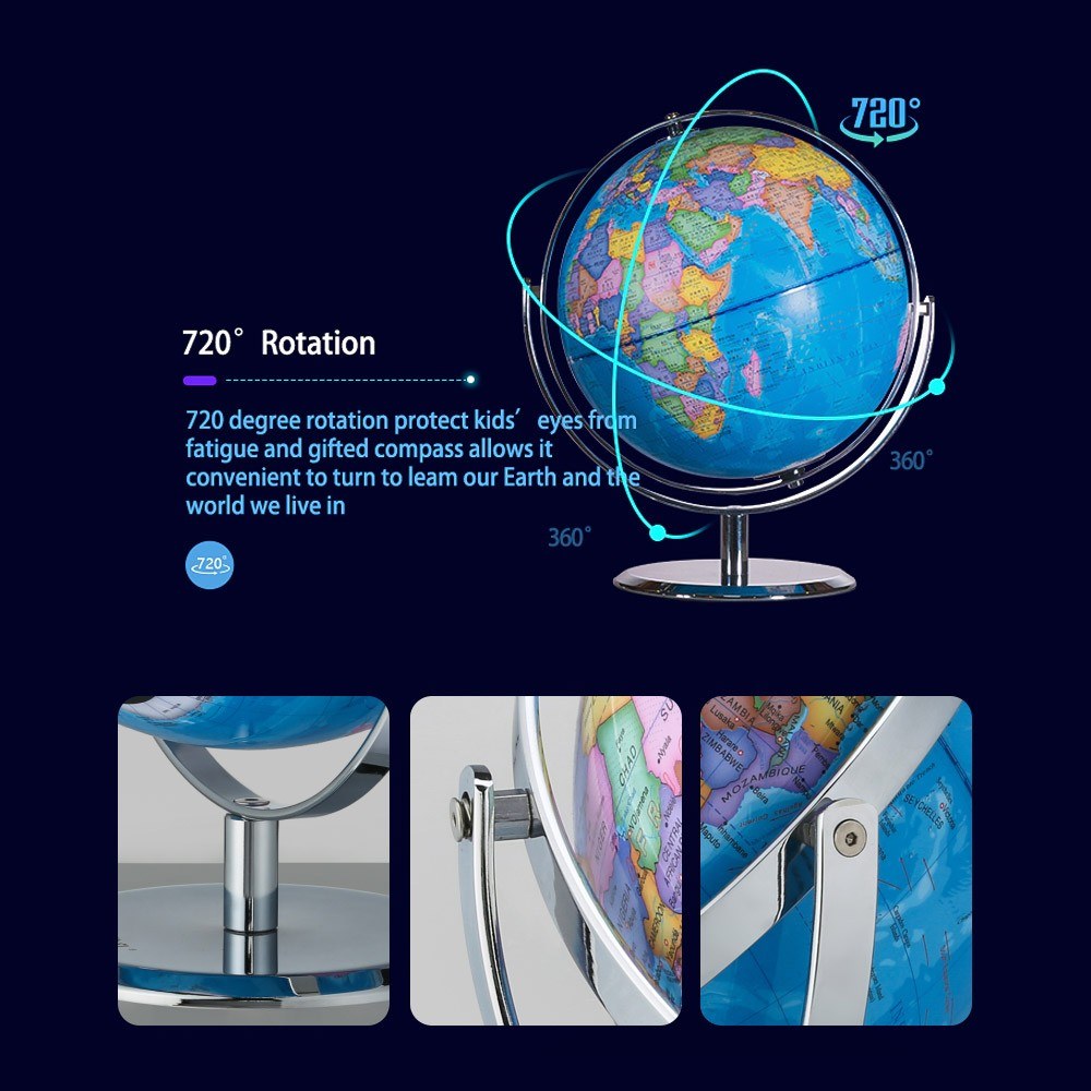 9-inch USB Illuminated World Globe - Dipper G901-LA-C with Night View & Constellations, Educational Geography Tool & Kids Gift