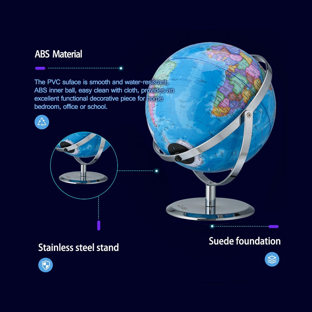 9-inch USB Illuminated World Globe - Dipper G901-LA-C with Night View & Constellations, Educational Geography Tool & Kids Gift