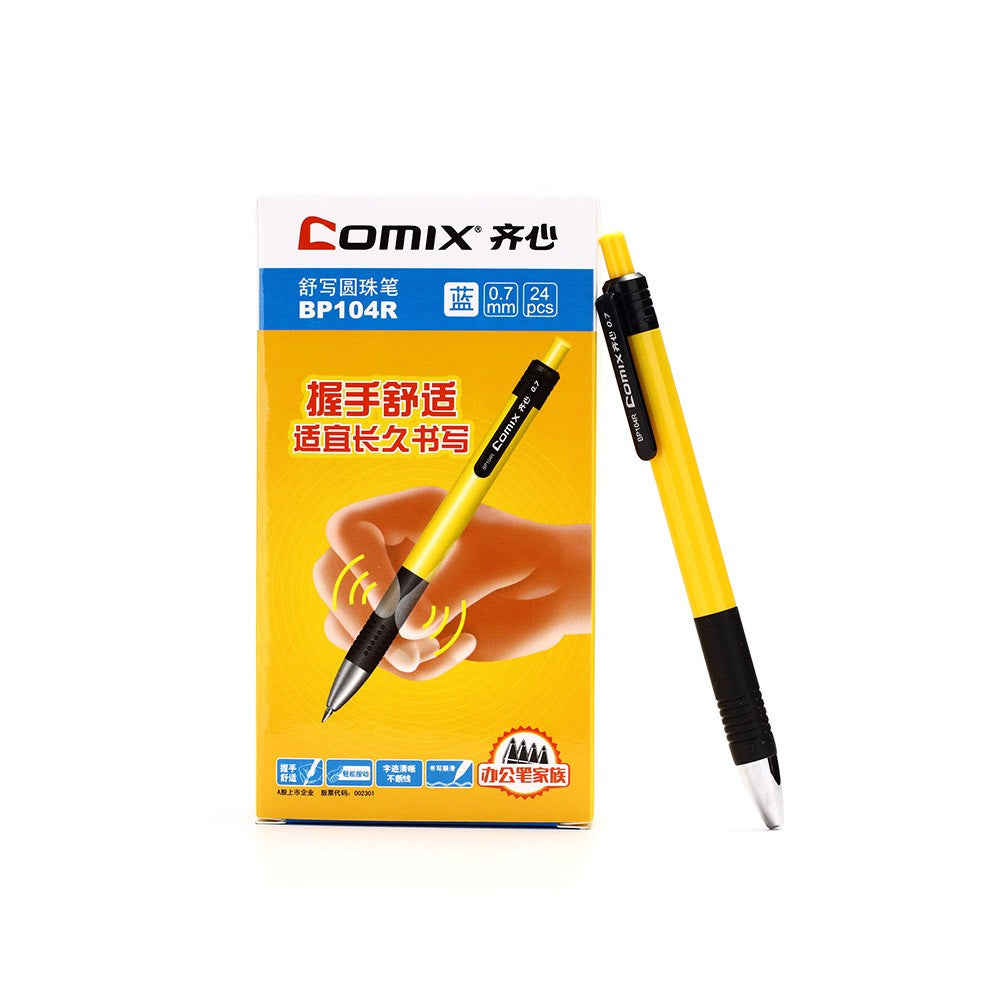 COMIX BP104R 0.7mm Blue Ink Ballpoint Pens, 24 Pack, Random Colors for Office & Student Use