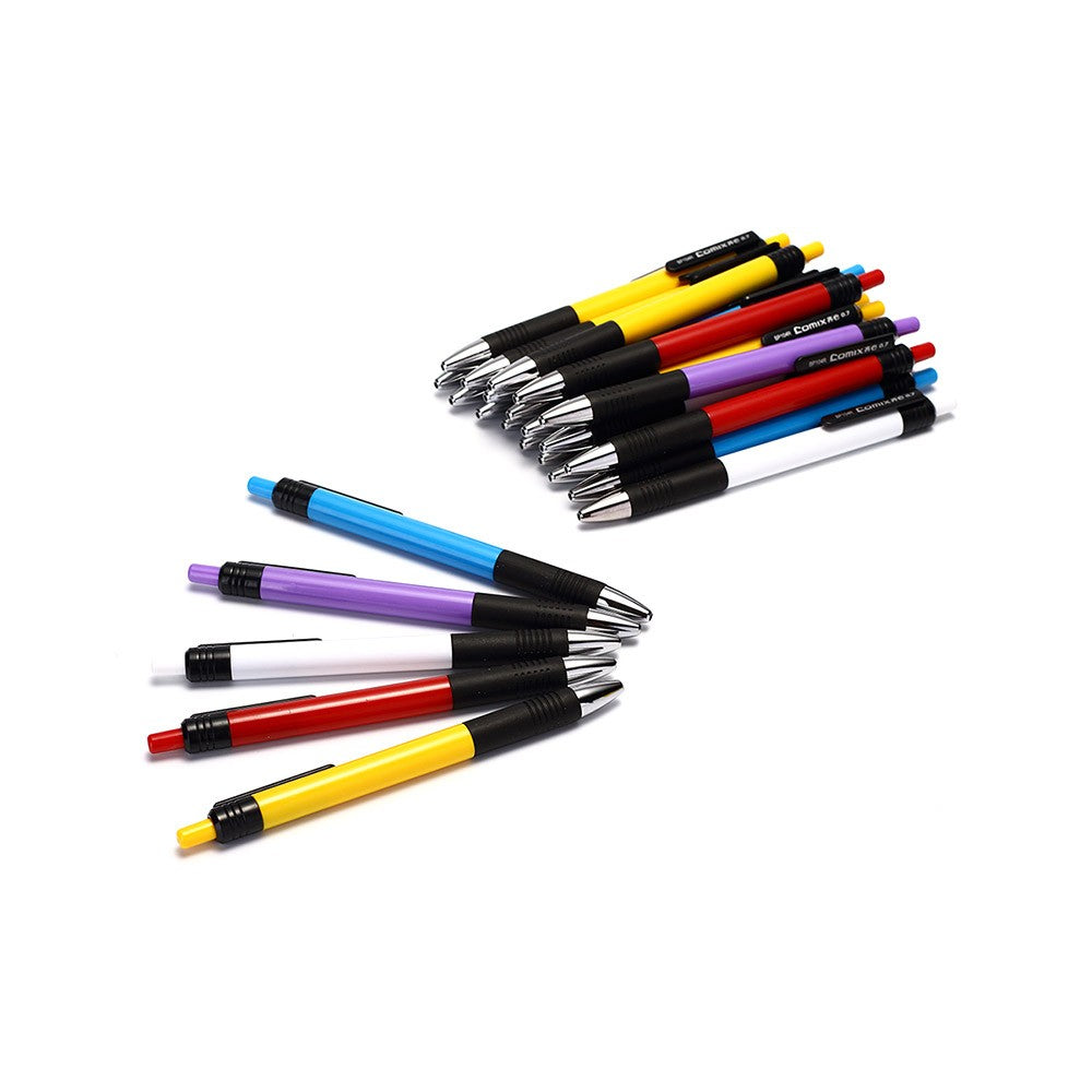 COMIX BP104R 0.7mm Blue Ink Ballpoint Pens, 24 Pack, Random Colors for Office & Student Use