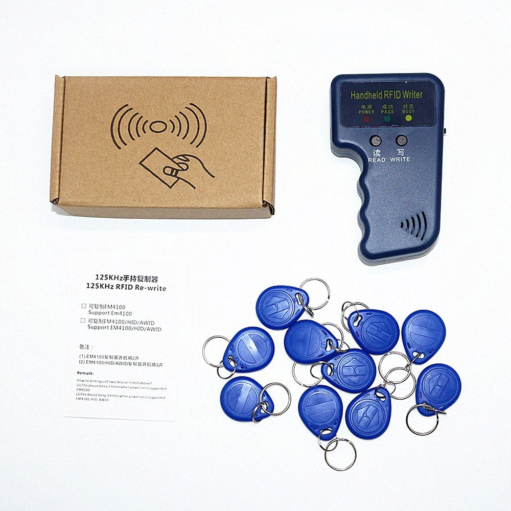 Handheld 125KHz RFID Copier & Programmer with Writable EM4305 ID Keyfobs & Cards