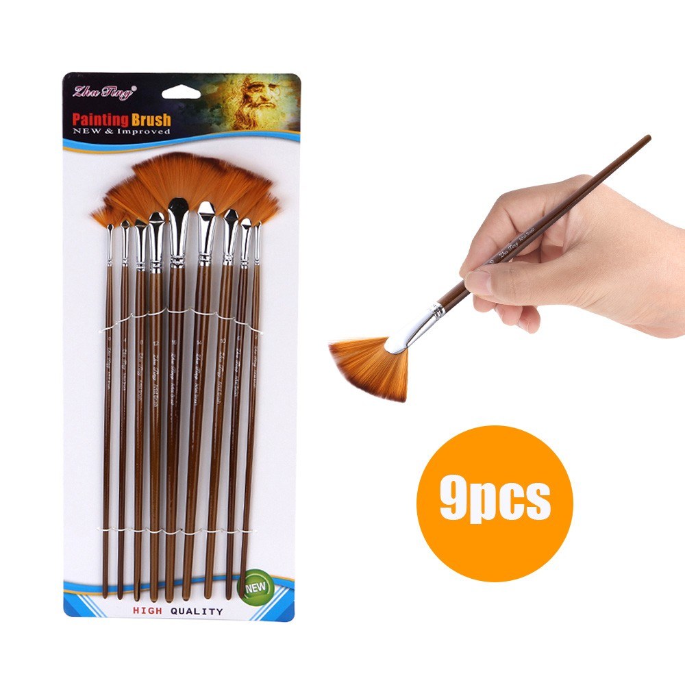 9-Piece Fan Paint Brush Kit