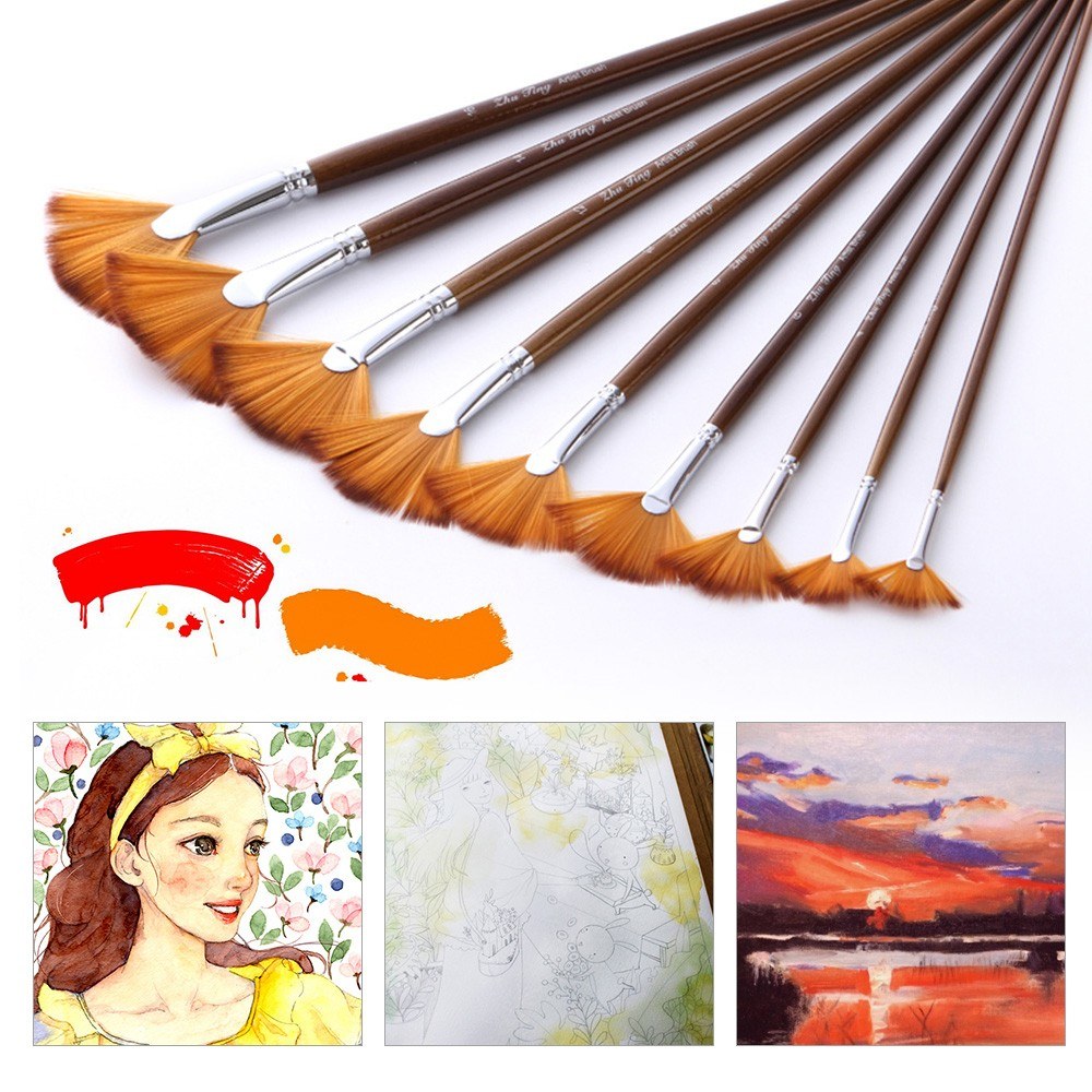 9-Piece Fan Paint Brush Kit