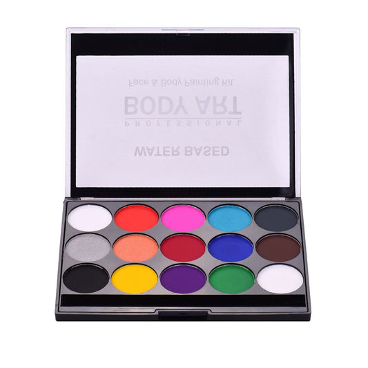 15-Color Water-Based Face & Body Paint Kit with Brushes & Stencils for Halloween & Party Makeup