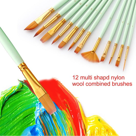 12-Piece Artist Paint Brush Set for Acrylic, Watercolor, Gouache & Oil Painting