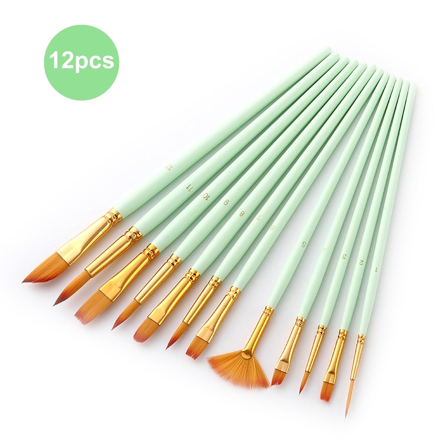 12-Piece Artist Paint Brush Set for Acrylic, Watercolor, Gouache & Oil Painting