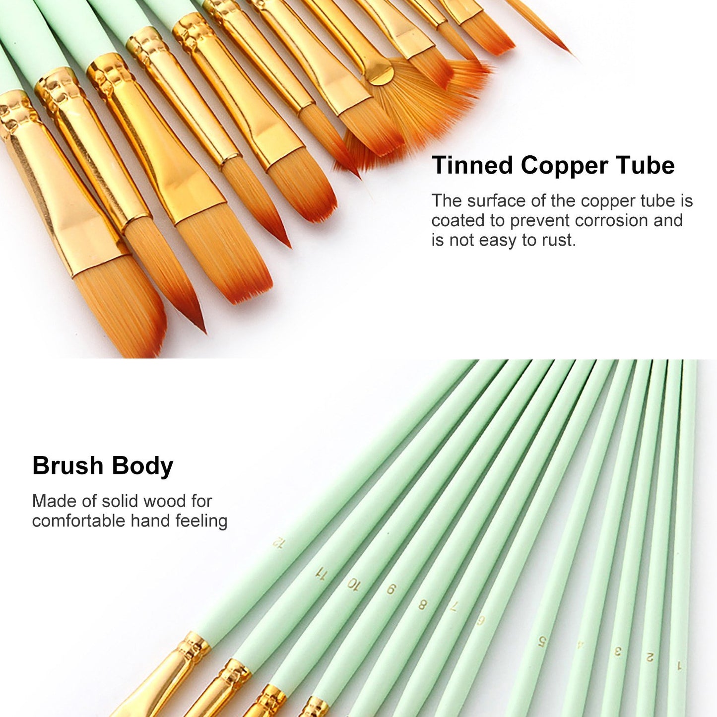 12-Piece Artist Paint Brush Set for Acrylic, Watercolor, Gouache & Oil Painting