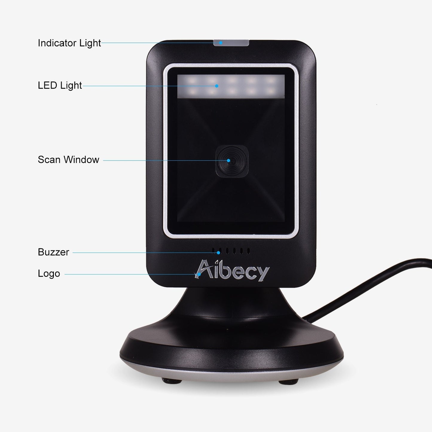 Aibecy MP6300Y Omnidirectional 1D/2D/QR Barcode Scanner, USB Wired, Hands-Free CMOS Image Reader for Retail & Hospital