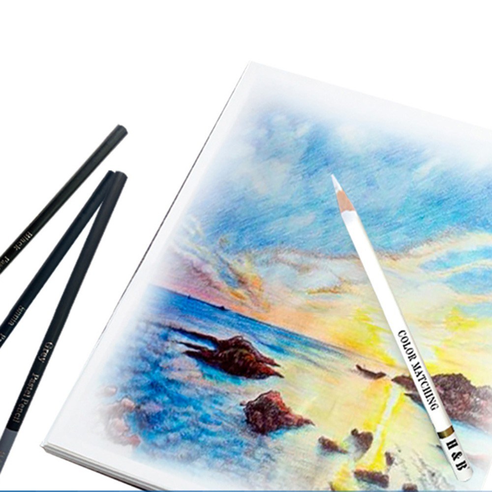 H&B 15-Piece Art Drawing Kit: White Charcoal & Pastel Pencil Set with Painting Tools