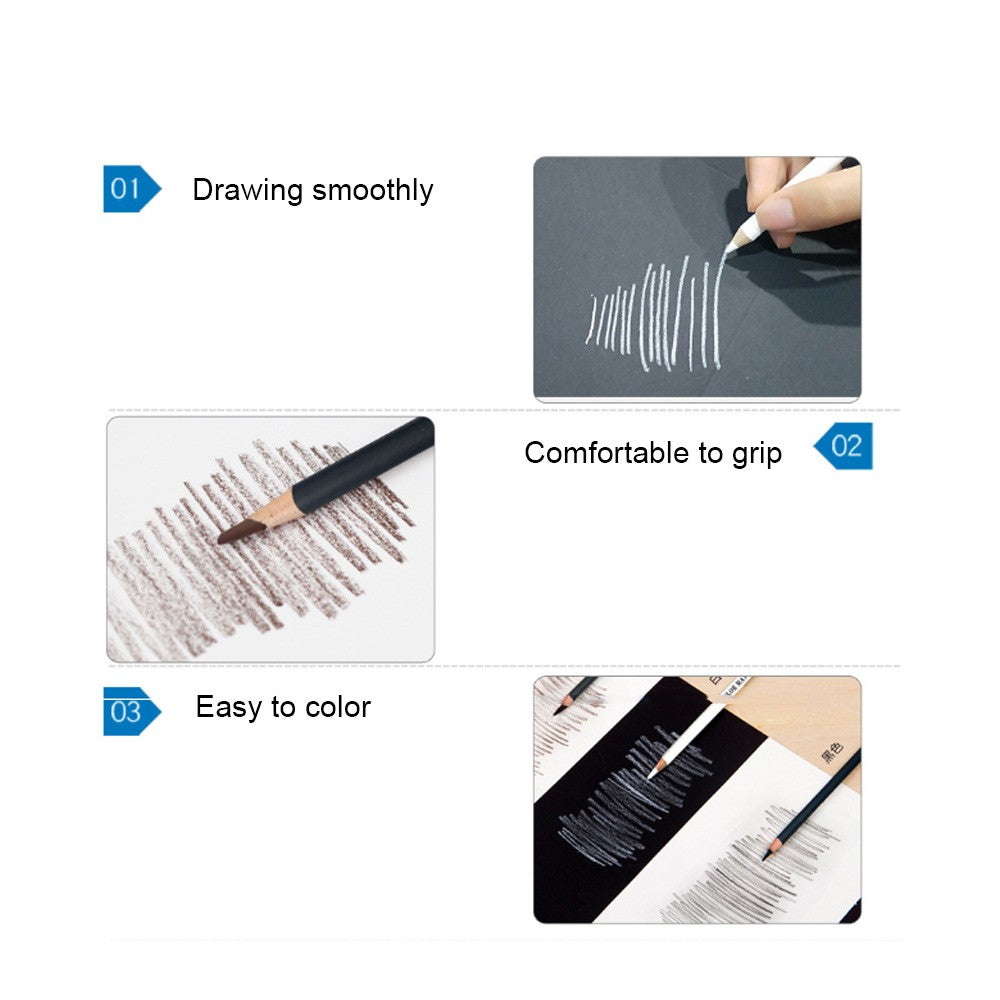 H&B 15-Piece Art Drawing Kit: White Charcoal & Pastel Pencil Set with Painting Tools