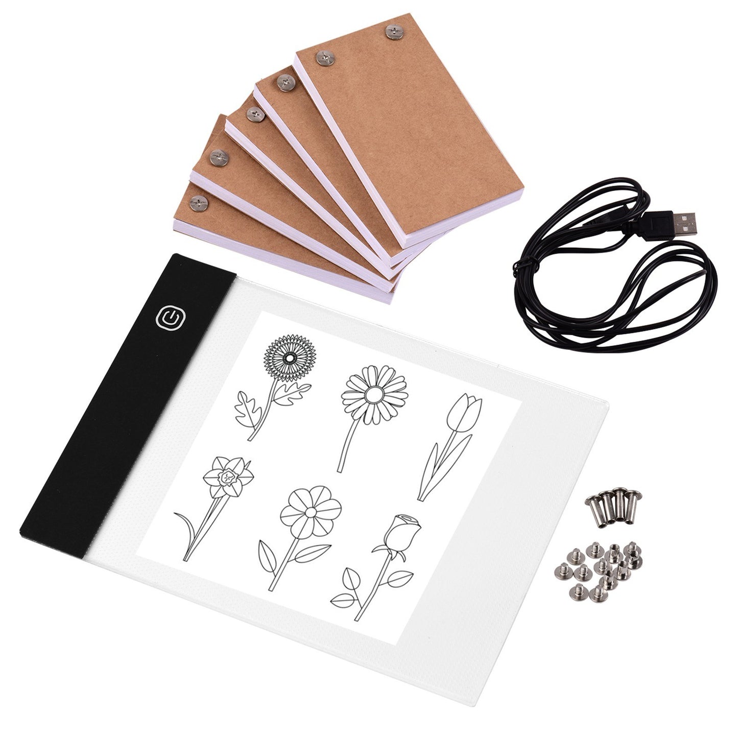 LED Light Pad Flip Book Kit: Portable with 3 Brightness Levels, 300 Sheets, Binding Screws for Tracing & Drawing