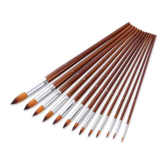 13-Piece Professional Art Paint Brush Set - Long Wooden Handles, Nylon Bristles for Acrylic, Oil, Watercolor, Gouache & Face Painting
