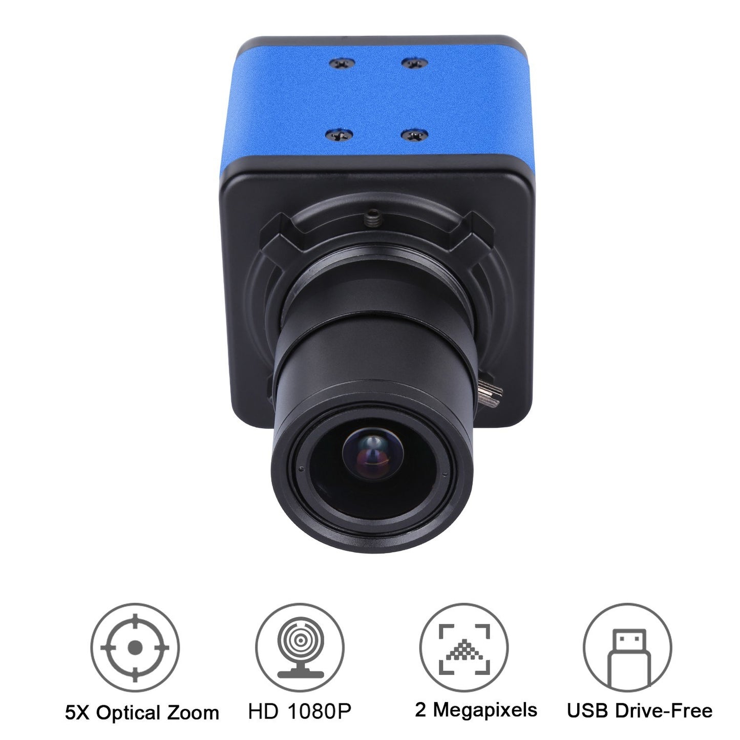 Aibecy 1080P HD Webcam with 5X Optical Zoom, 155° Wide Angle, Manual Focus, Auto Exposure, Built-in Microphone, USB Plug & Play for Video Conferencing, Online Teaching & Streaming