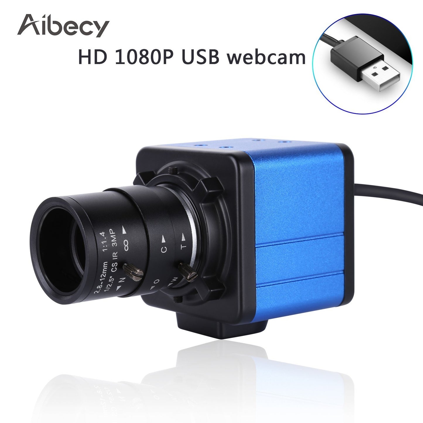 Aibecy 1080P HD Webcam with 5X Optical Zoom, 155° Wide Angle, Manual Focus, Auto Exposure, Built-in Microphone, USB Plug & Play for Video Conferencing, Online Teaching & Streaming