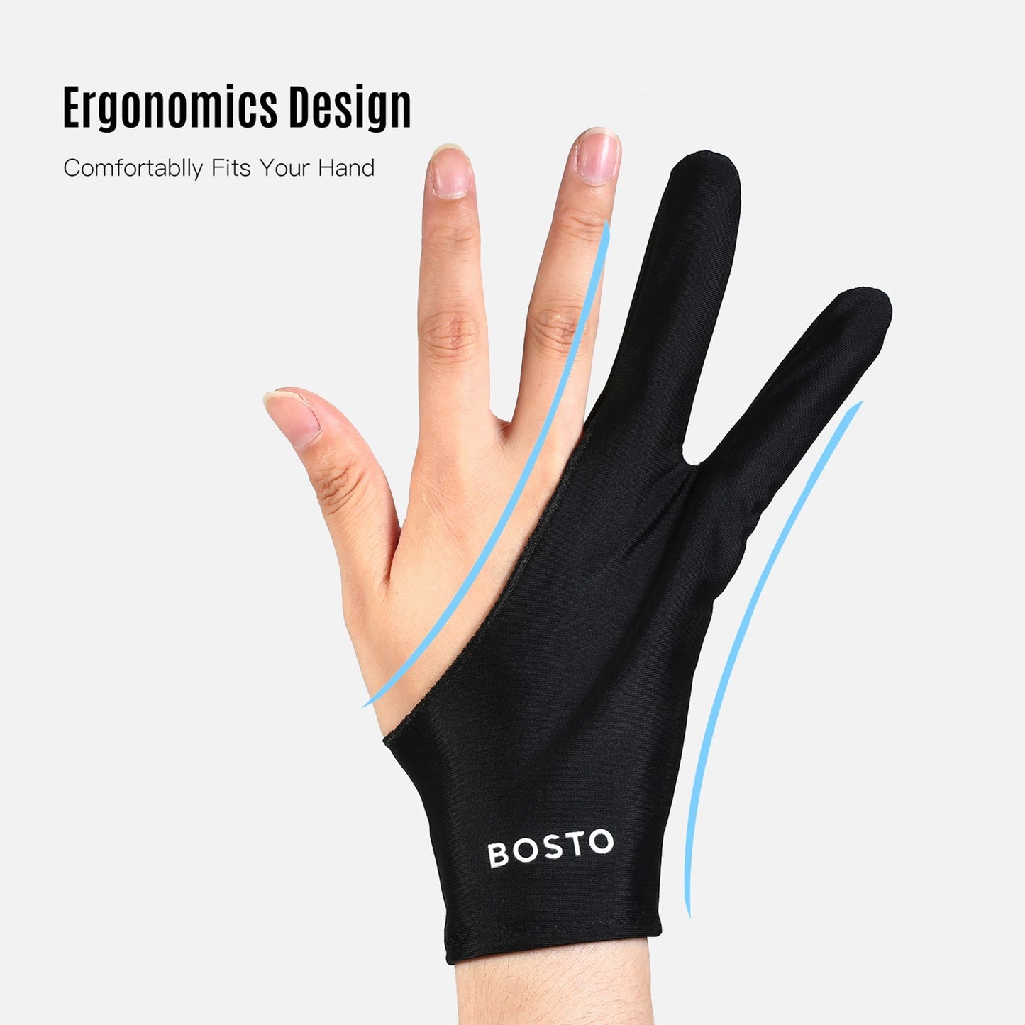 BOSTO Artist Tablet Drawing Glove - Two-Finger, Free Size
