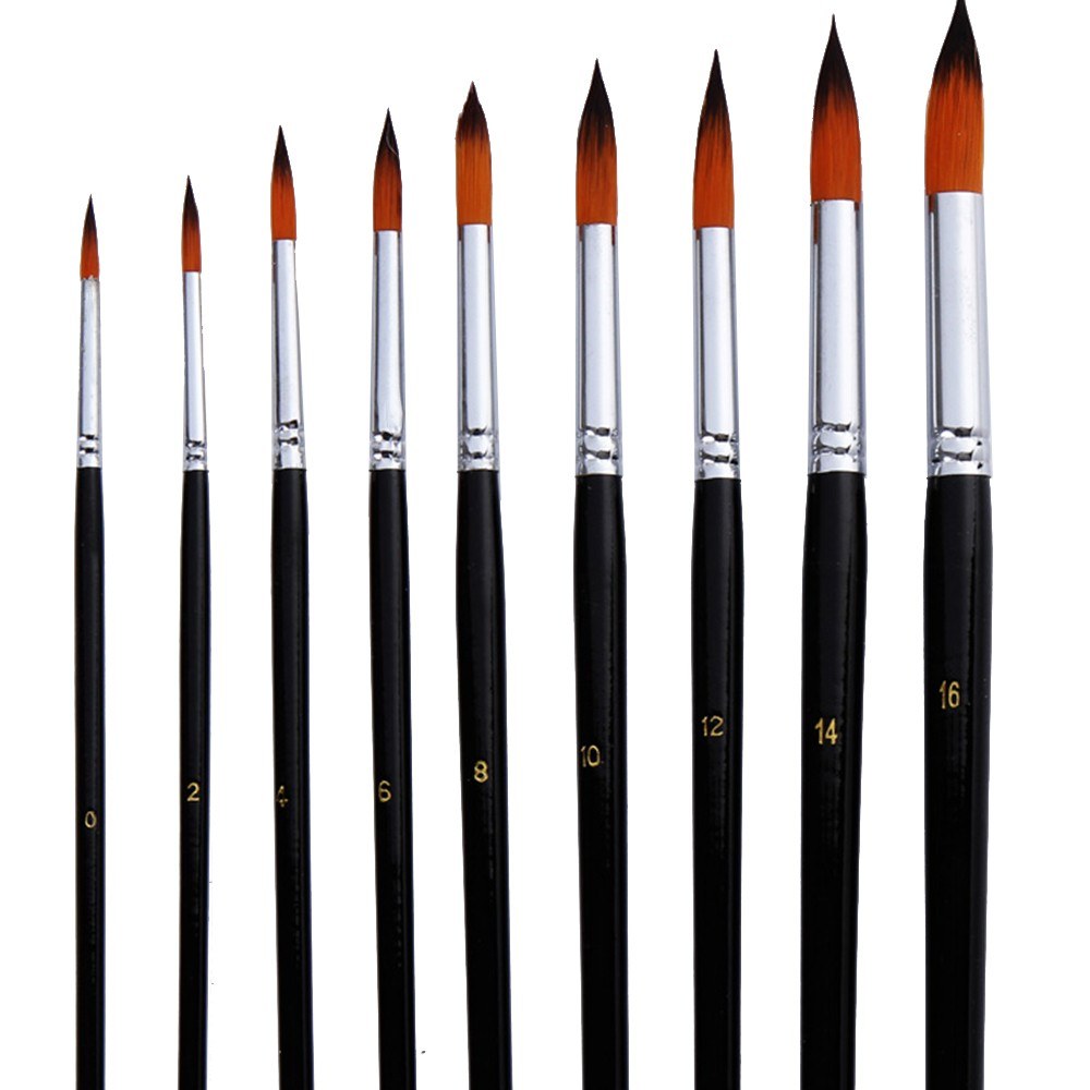 9pcs Professional Artist Paint Brush Set - Long Wooden Handle, Nylon Hair, Flat Tip for Acrylic, Oil, Watercolor, Gouache