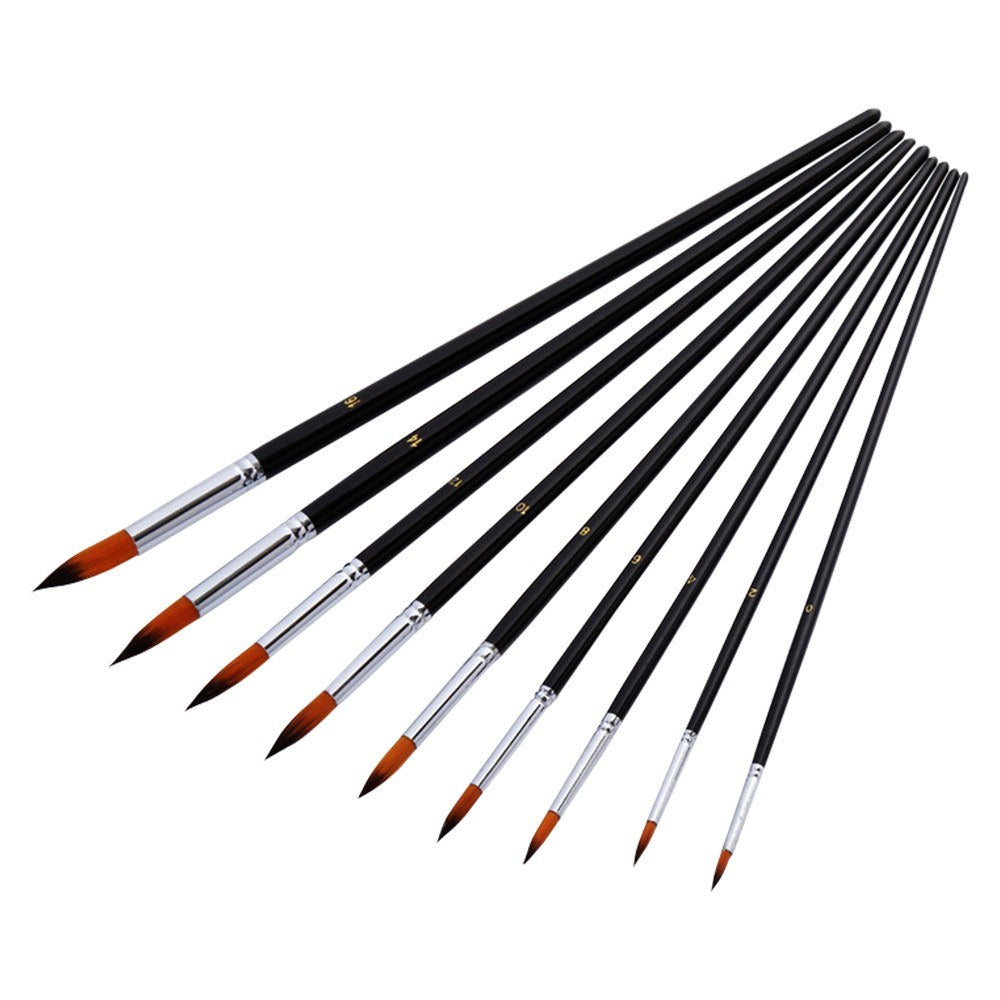 9pcs Professional Artist Paint Brush Set - Long Wooden Handle, Nylon Hair, Flat Tip for Acrylic, Oil, Watercolor, Gouache