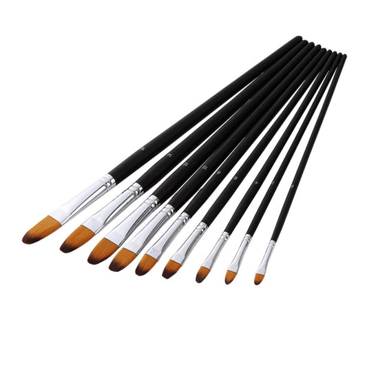 9pcs Professional Artist Paint Brush Set - Long Wooden Handle, Nylon Hair, Flat Tip for Acrylic, Oil, Watercolor, Gouache